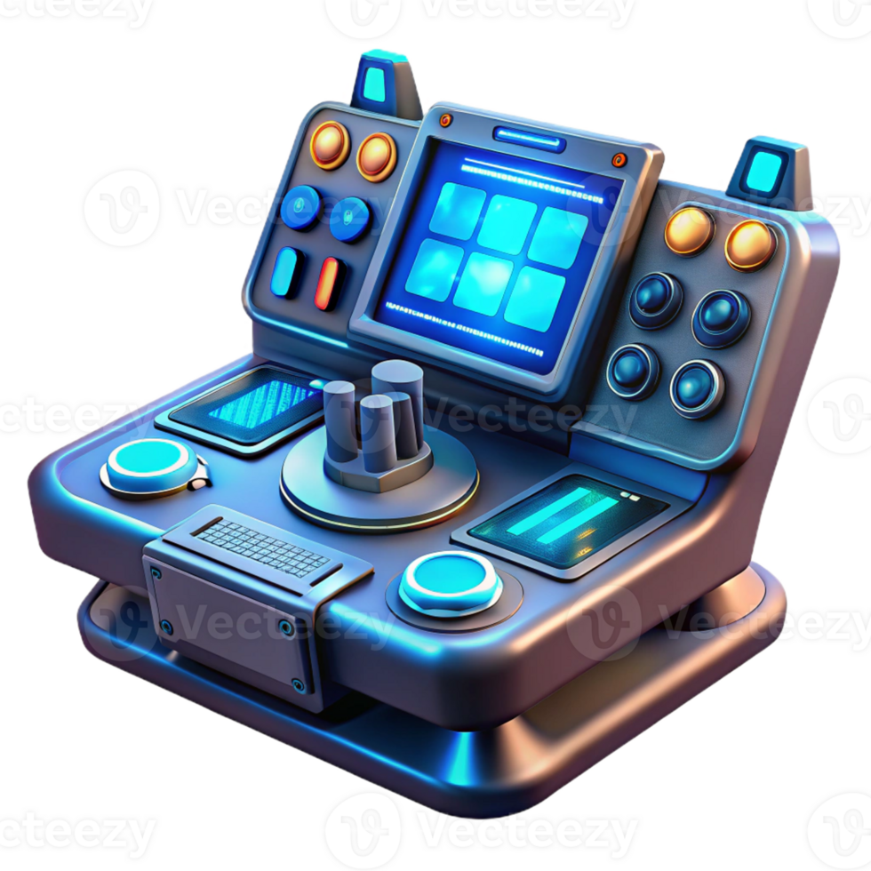 beautiful artistic A futuristic control panel with glowing buttons and displays, complex interface and intricate details, lit by a cool blue light, cyberpunk style genuine png