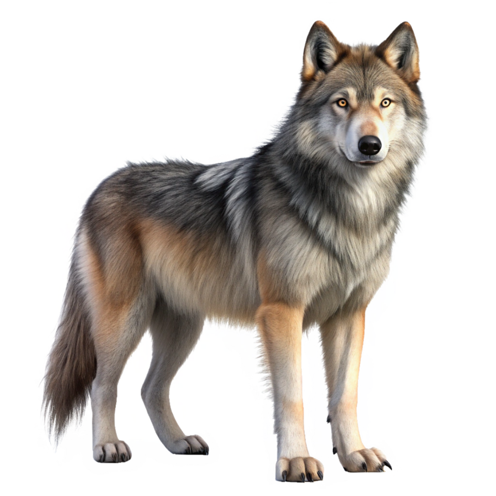 Majestic Gray Wolf Standing Tall in a Dark Background png