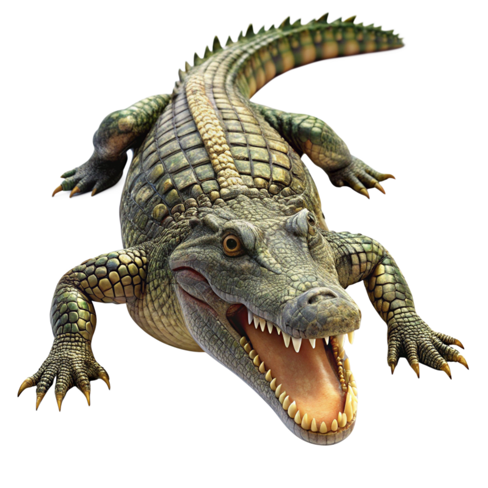 A terrifying closeup view of a large crocodile with its jaws open wide, showcasing its sharp teeth and detailed scales png