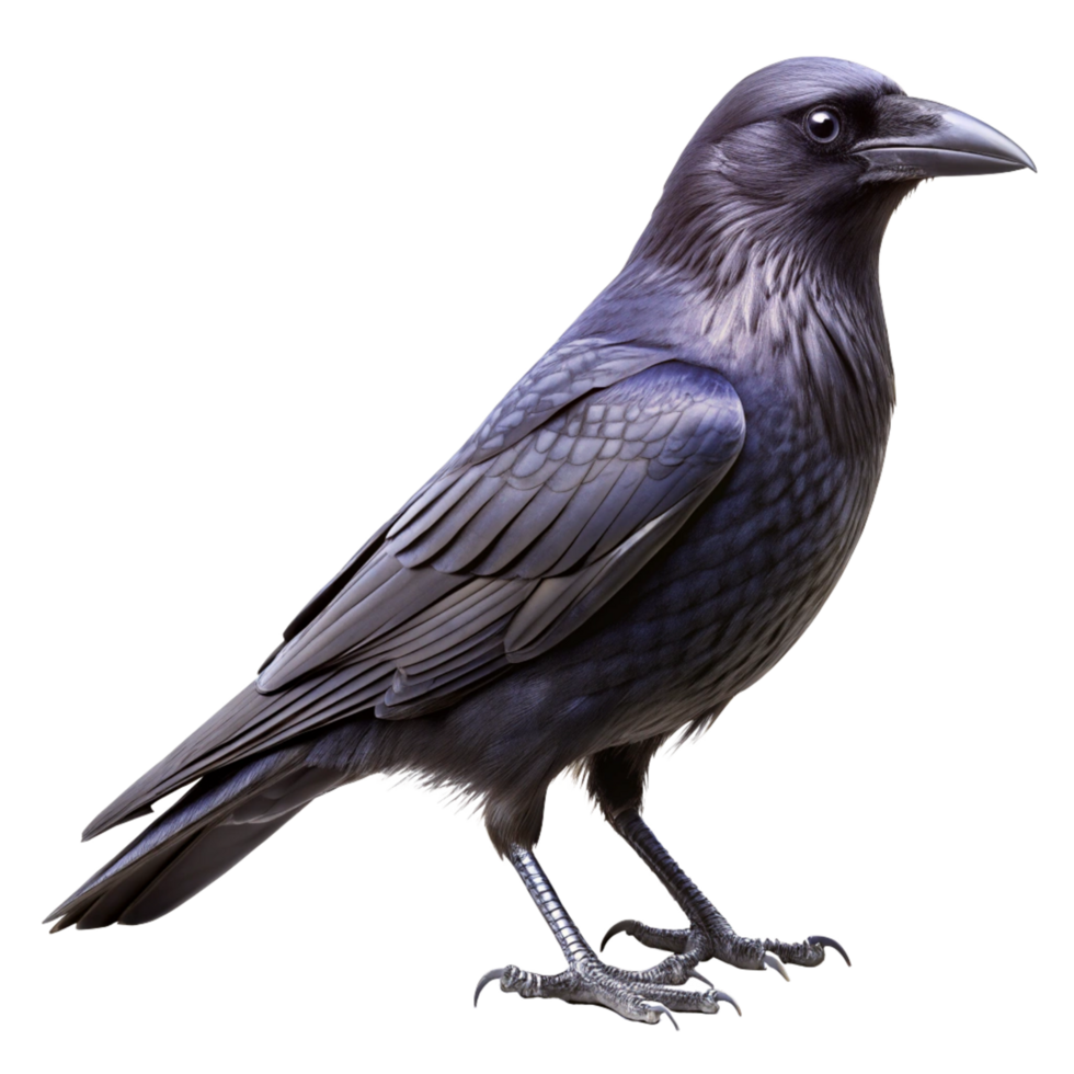 A Detailed Closeup of a Majestic Black Raven Bird on a Black Background png