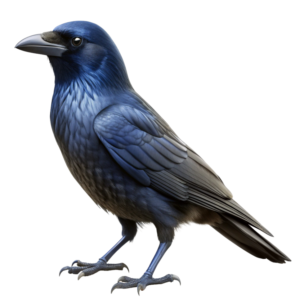 A Stunning Image of a BlueBlack Raven Bird in Profile View against a Black Background png