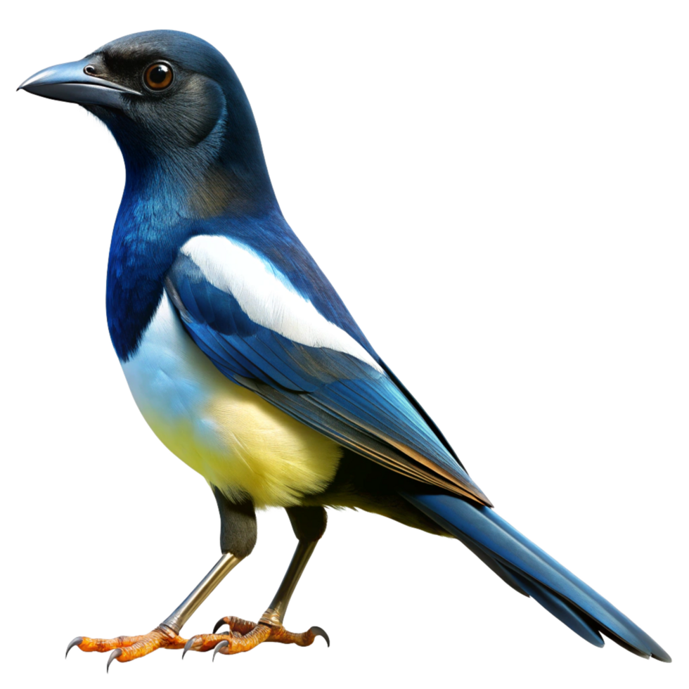 Stunning Image of a Vibrant Blue and White Magpie Bird with Sharp Claws and Glossy Feathers png