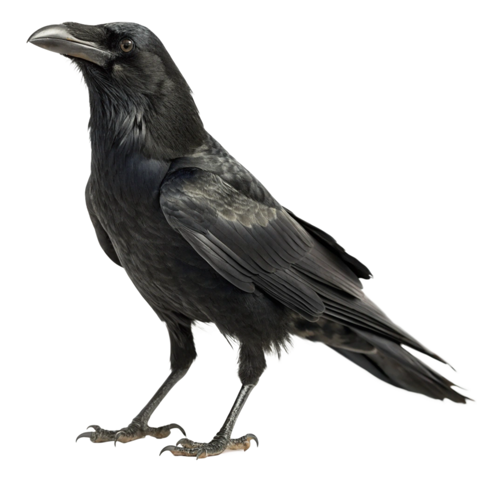 Majestic Black Raven Bird Closeup Profile View on Black Background png