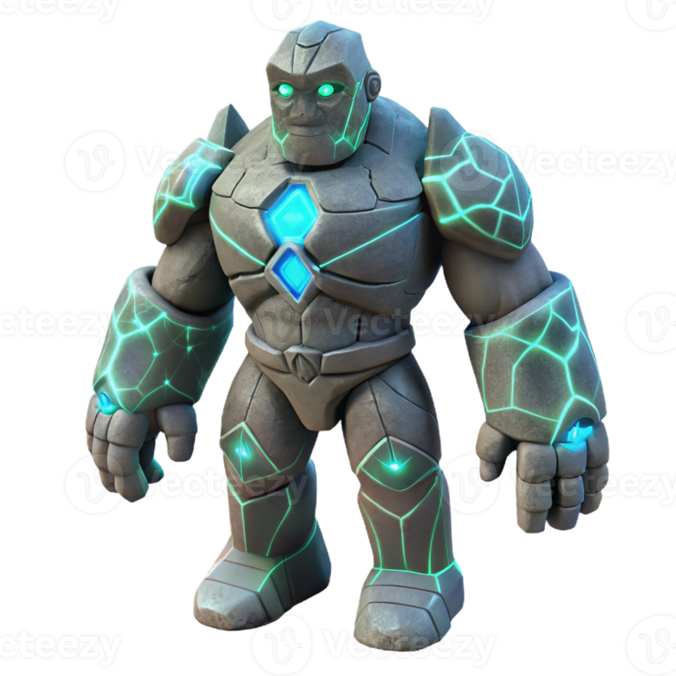 vibrant minimalist A towering stone golem with glowing runes carved into its body, standing guard in a desolate landscape, lit by a blood-red moon. Surreal, otherworldly style authentic png