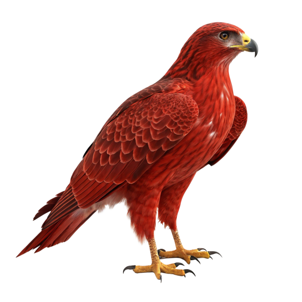 A Stunning Crimson Hawk Soaring Through the Sky A Majestic Digital Painting of a Fiery Red Bird of Prey png