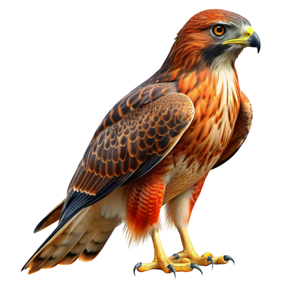 Majestic Harris Hawk with Vibrant Orange and Brown Plumage Against a Black Background png