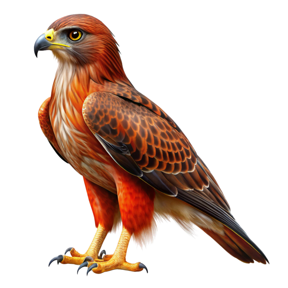 A Stunning Illustration of a Fiery Red Hawk with Intricate Feather Detail png
