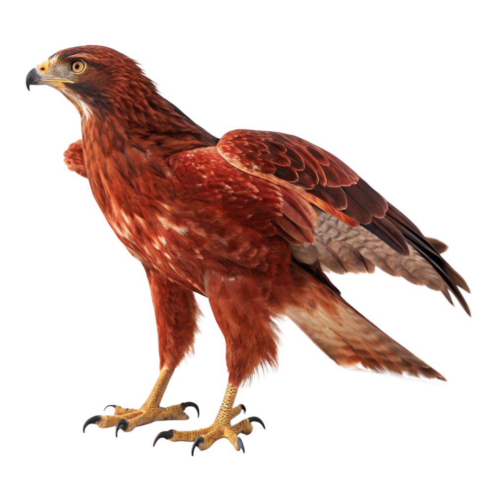 Majestic Red Hawk Bird of Prey Soaring High in the Sky with Sharp Talons and Fierce Gaze png