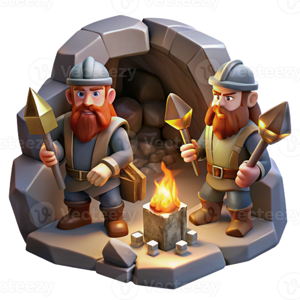serene classic A group of adventurous dwarves mining for gems in a cavern, illuminated by the flickering light of their torches. Realistic, gritty style original png
