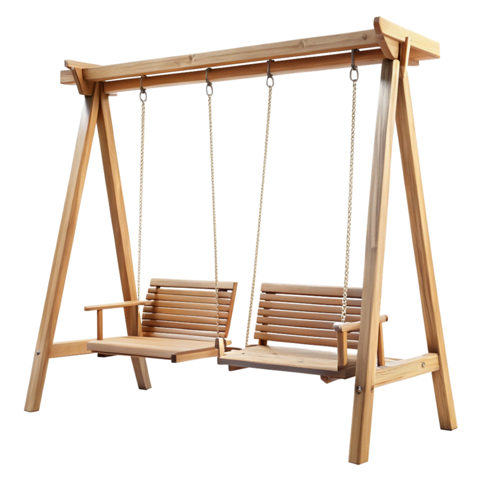 Beautiful Wooden Double Swing Set for Garden or Backyard Relaxation png