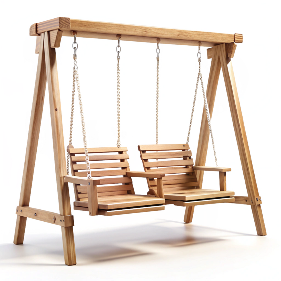 Rustic Wooden Double Swing Set for Two People Outdoor Garden Patio Backyard png