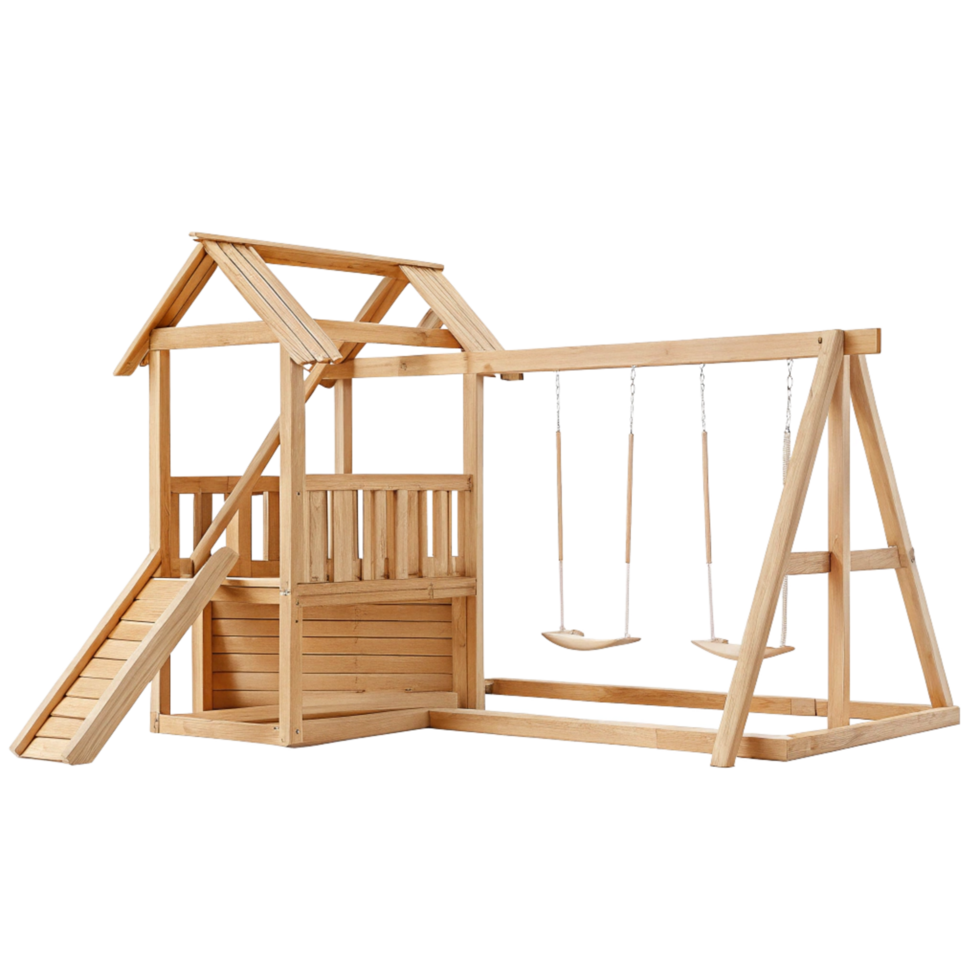 Wooden Playset with Slide and Swings for Kids Outdoor Fun png