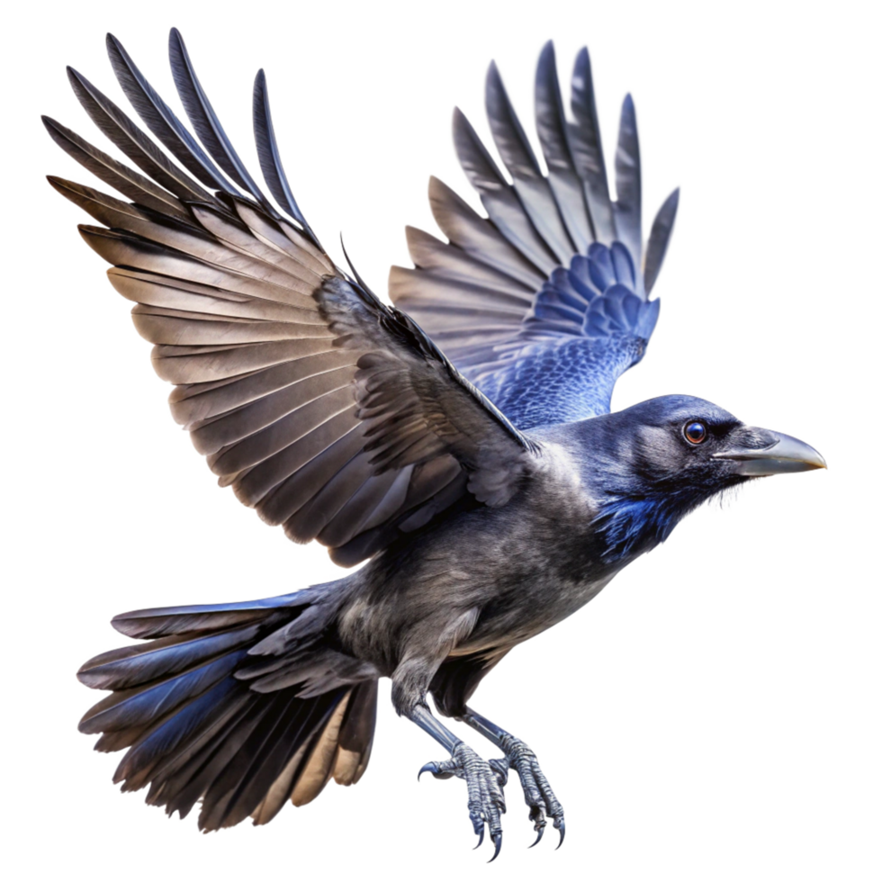 Majestic Flight of a Dark Blue Jay Bird in midair with wings spread wide png