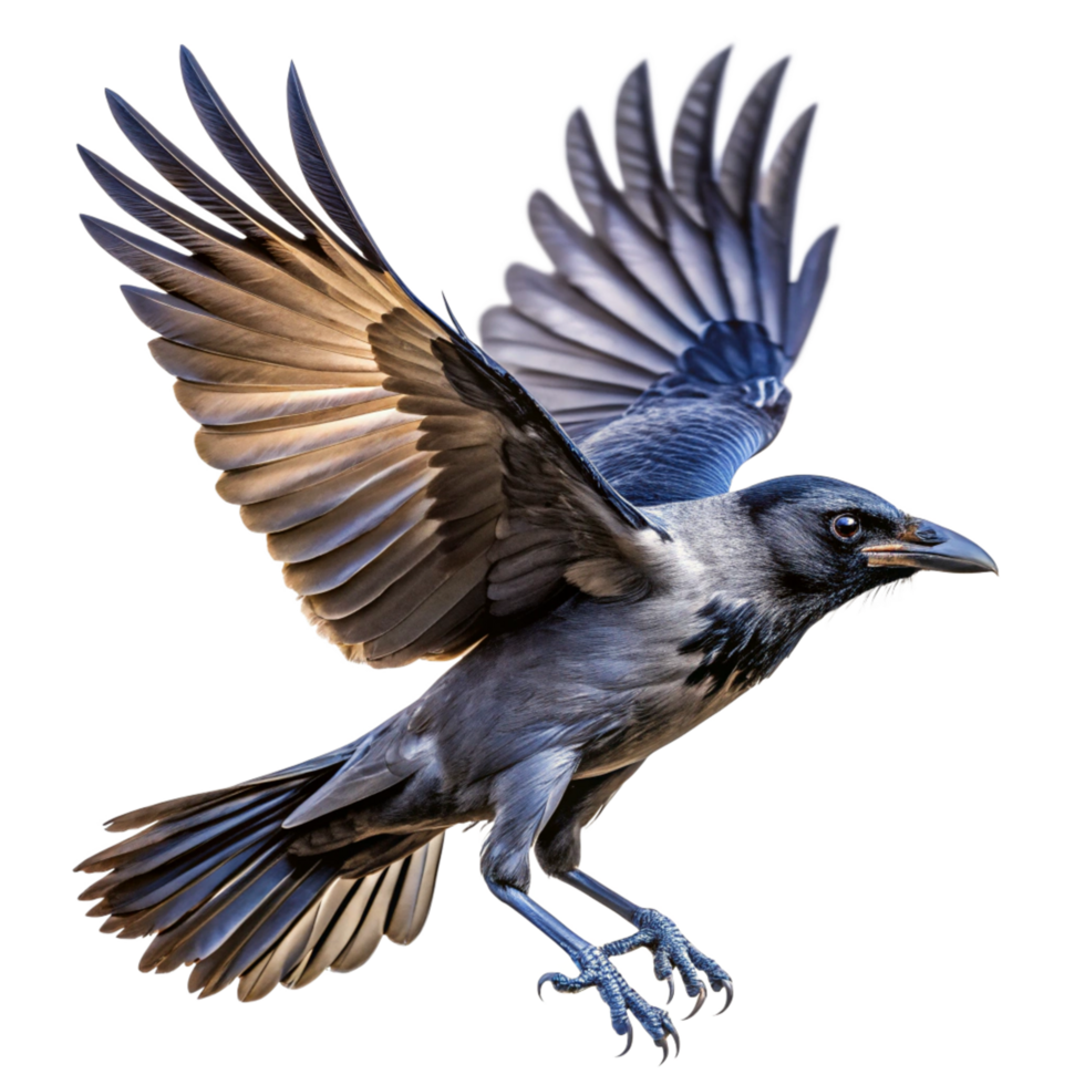 A Stunning Closeup of a Hooded Crow in Flight Against a Black Background png