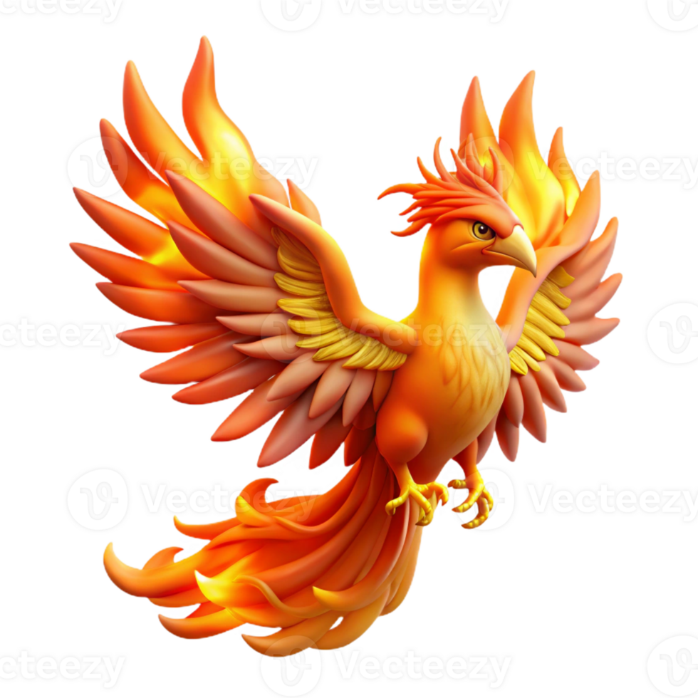 stunning modern A majestic phoenix with fiery plumage, rising from the ashes, illuminated by the intense heat of the flames. Rebirth, symbolic style authentic png