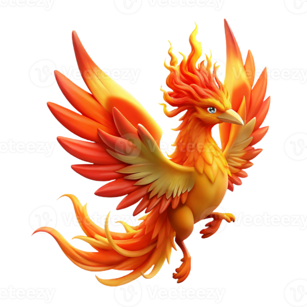 magnificent rustic A majestic phoenix with fiery plumage, rising from the ashes, illuminated by the intense heat of the flames. Rebirth, symbolic style exclusive png