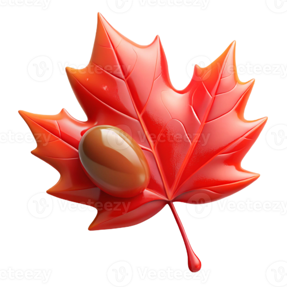 magnificent abstract A single, perfect dewdrop clinging to a vibrant red maple leaf in crisp morning light, hyperrealistic style high resolution png