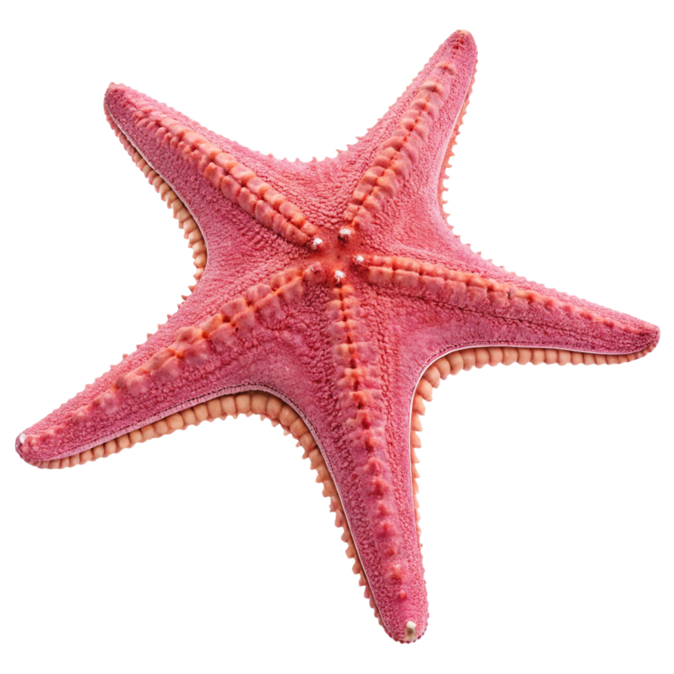Closeup of a vibrant pink starfish isolated on a black background, showcasing its intricate texture and fivepointed structure png