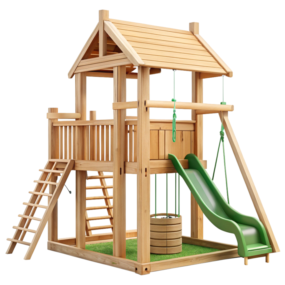 Wooden Playset for Kids with Ladder Slide and Swing Set png