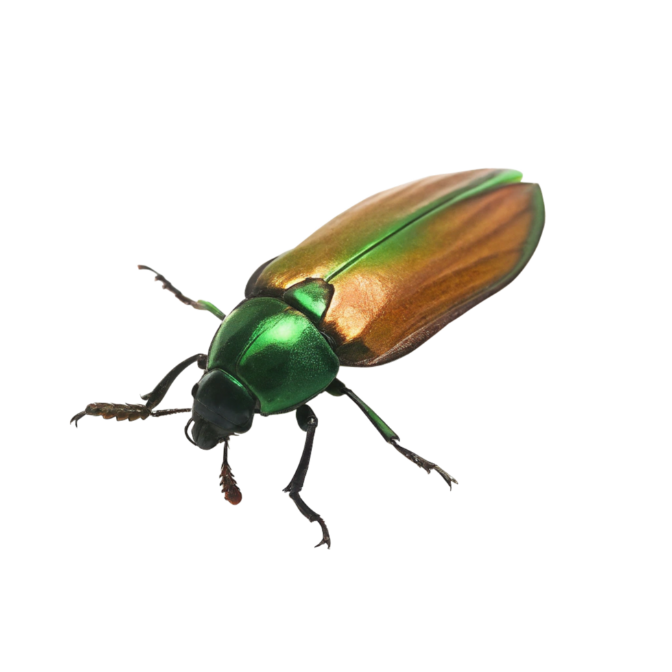 Closeup of a Metallic Green and Brown Beetle on Black Background png