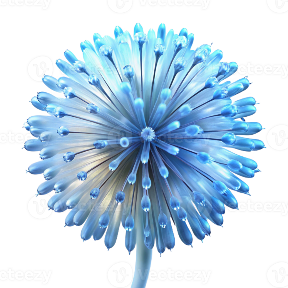 elegant abstract Close-up of a frosted dandelion seedhead, delicate and intricate, lit by a soft, cool blue light, macro photography style genuine png