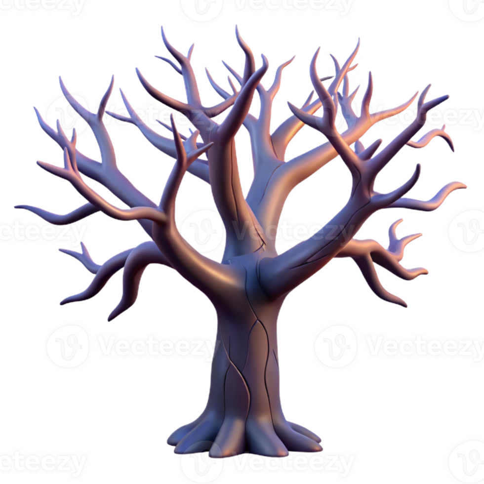 dramatic minimalist A gnarled oak tree silhouetted against a twilight sky, branches reaching like skeletal fingers, low-key lighting, ethereal style authentic png