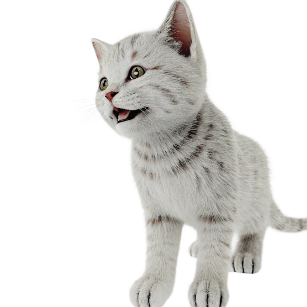 Adorable Fluffy White Kitten Looking Upward with Open Mouth png