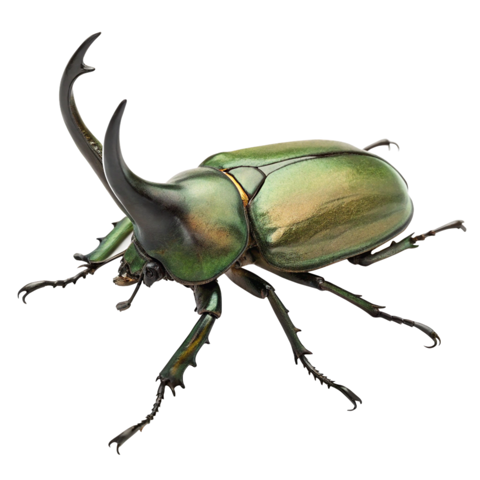 Closeup of a Striking Green Metallic Goliathus Beetle with Large Thorns png