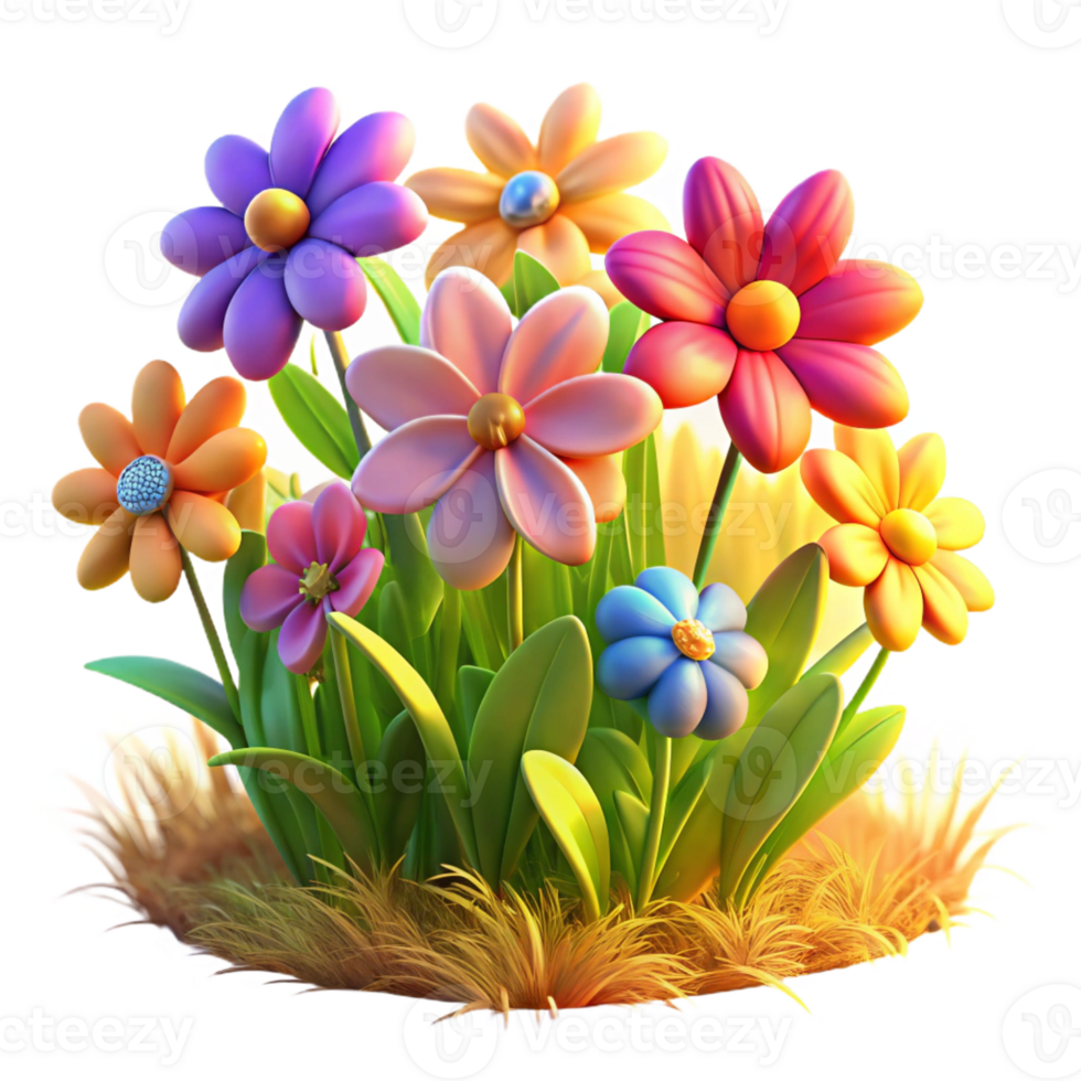 magnificent abstract A cluster of vibrant wildflowers in a meadow, bathed in golden sunlight, painterly style genuine png
