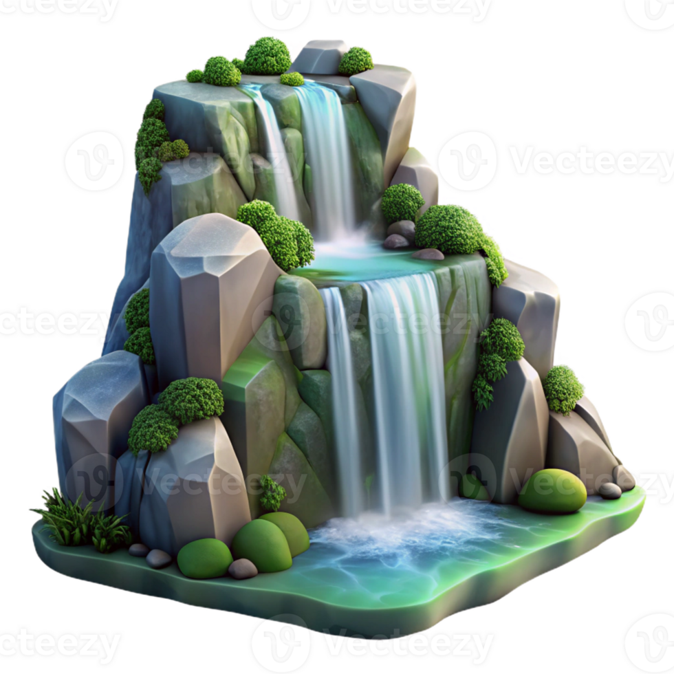 vibrant traditional A cascading waterfall tumbling over mossy rocks, diffused lighting, romantic style original png