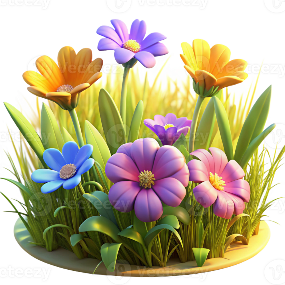 dramatic vintage A cluster of vibrant wildflowers in a meadow, bathed in golden sunlight, painterly style authentic png