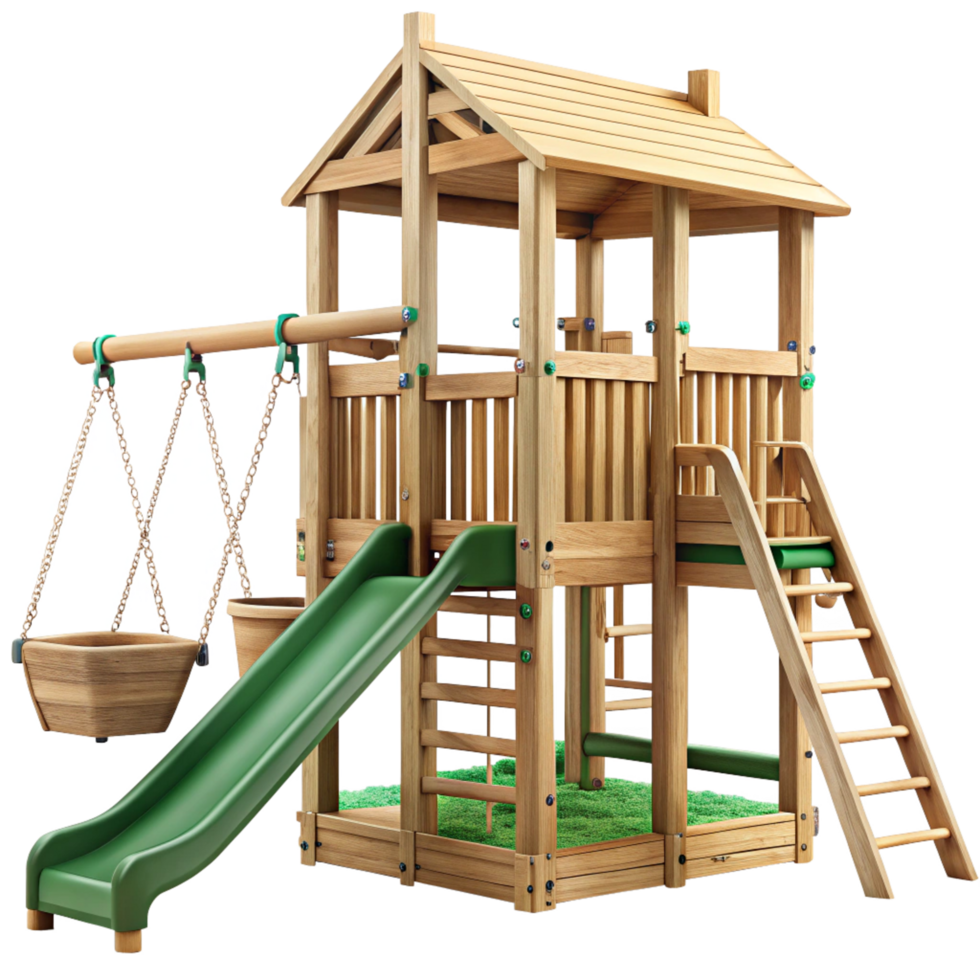 Wooden Playset with Swing Set Slide and Climbing Ladder for Kids Outdoor Fun png