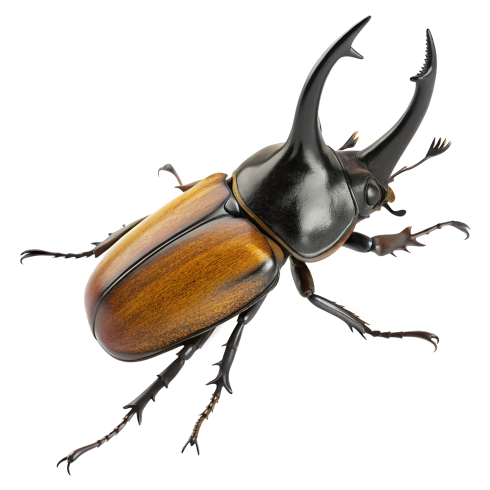 Closeup of a large rhinoceros beetle Dynastinae with brown and black body parts png