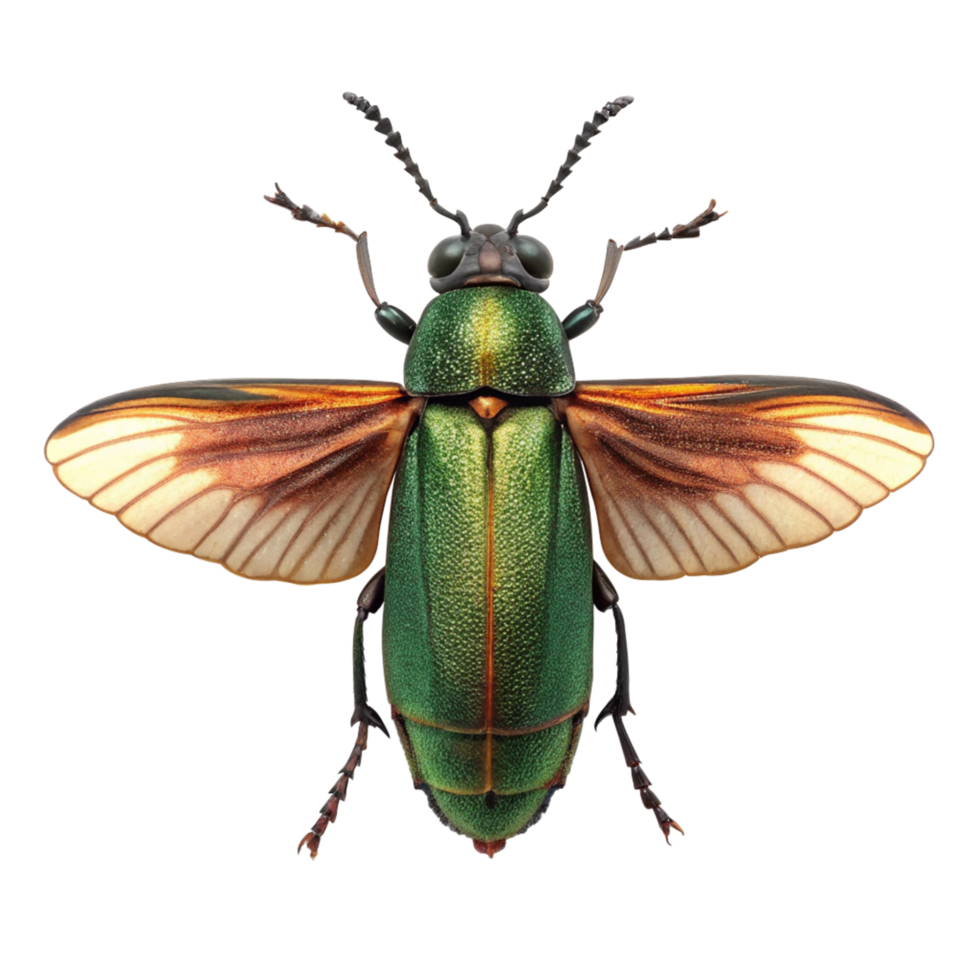 Stunning Closeup of a Jewel Scarab Beetle with Vibrant Green and Orange Wings png