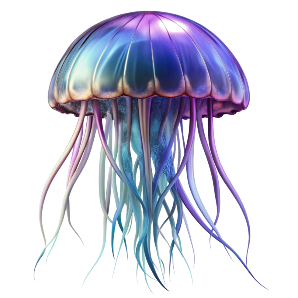 Stunning iridescent jellyfish digital art rendering with vibrant purple and blue colors png