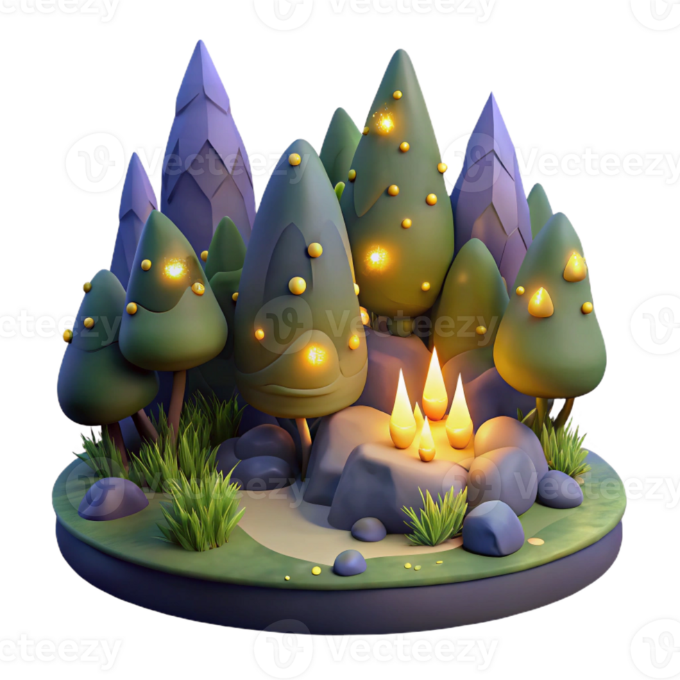 stunning contemporary A group of fireflies illuminating a dark forest, magical lighting, fantasy style high quality png