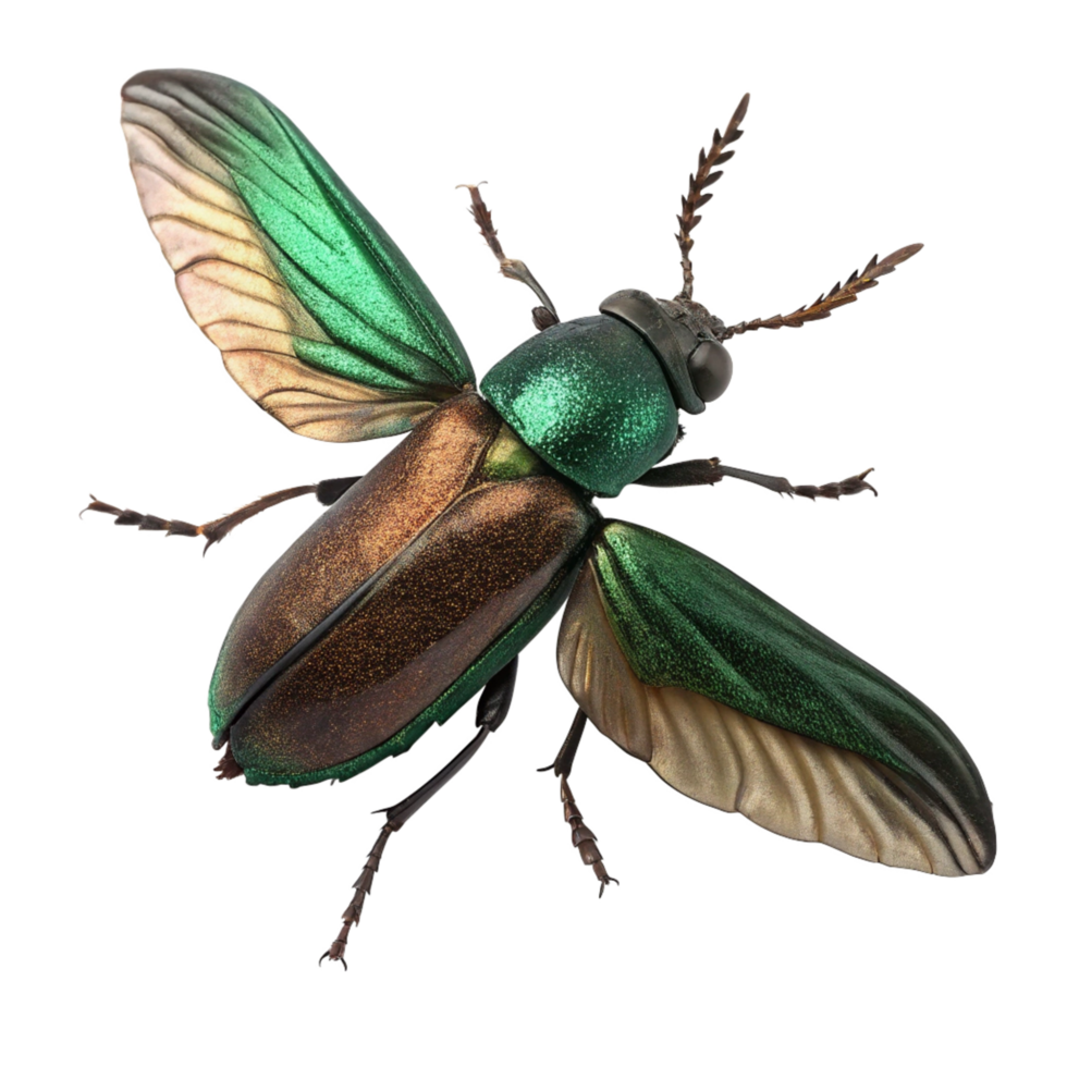 Stunning Green and Bronze Jewel Beetle with Wings Spread Wide png