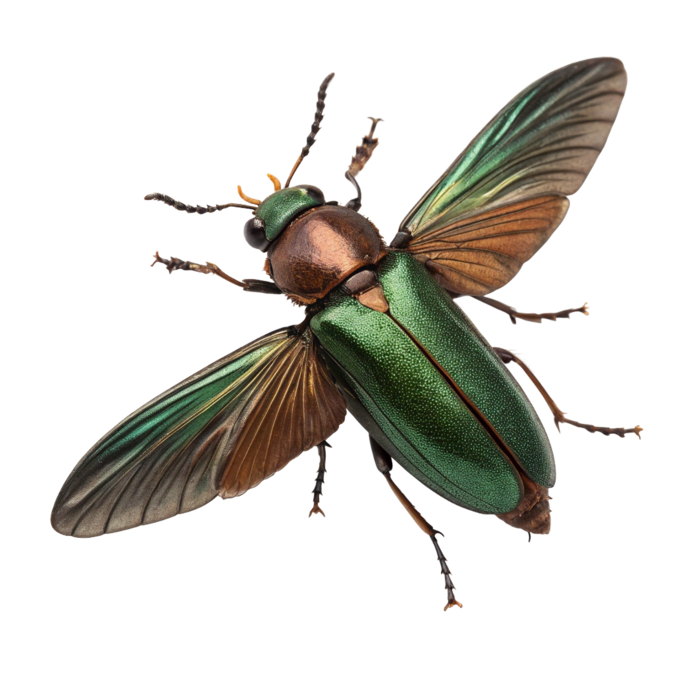 Closeup of a Vibrant Green and Copper Jewel Beetle with Iridescent Wings png