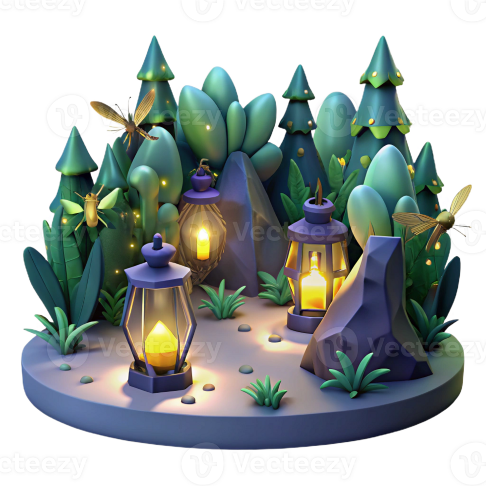 elegant artistic A group of fireflies illuminating a dark forest, magical lighting, fantasy style high resolution png