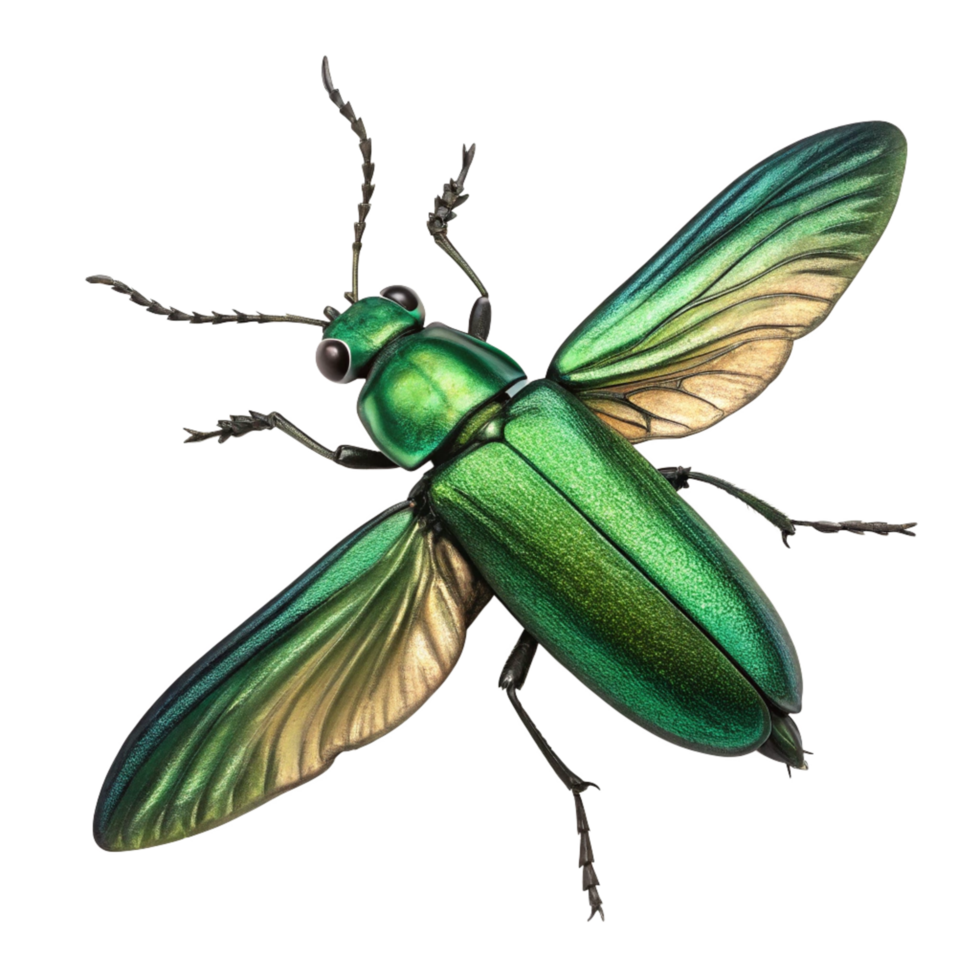 Magnificent Green Metallic Beetle with Spread Wings Detailed Closeup png