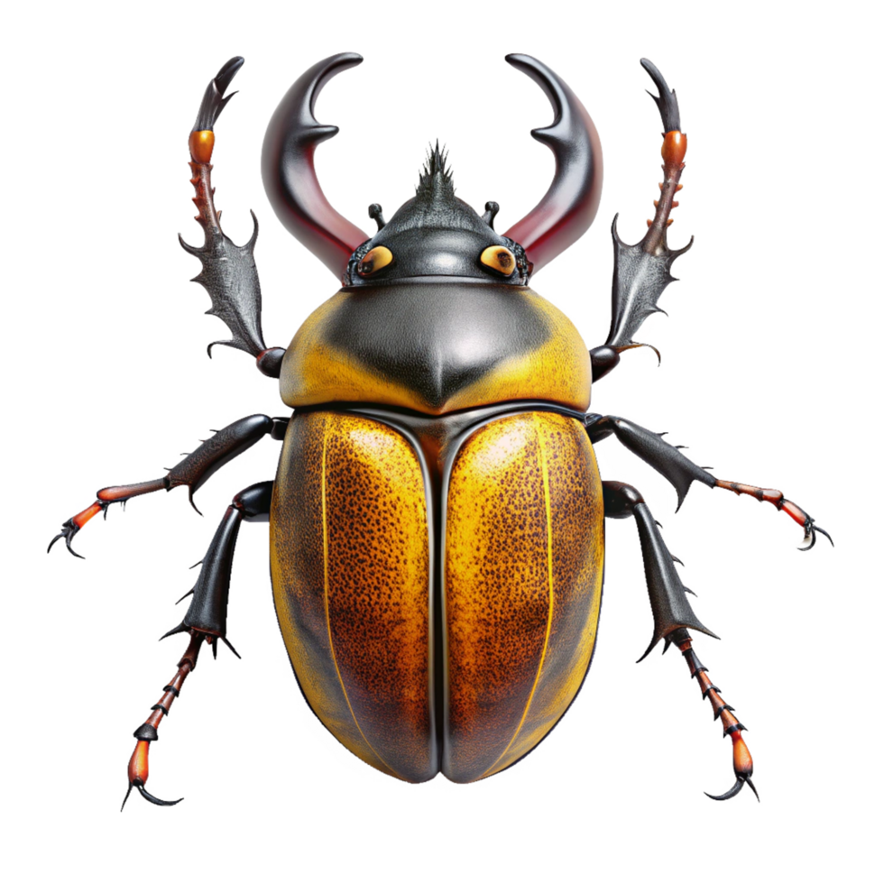 Stunning Closeup of a Golden and Black Beetle with Large Thorns png