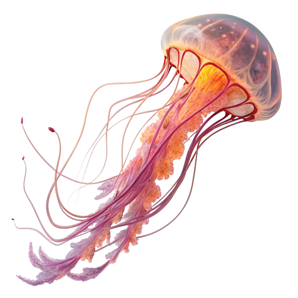 Stunning Closeup of a Pink and Orange Jellyfish with Intricate Tentacles png