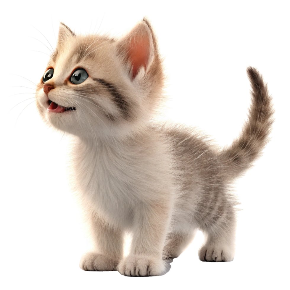 Adorable Fluffy Kitten Looking Upwards with Big Blue Eyes and a Playful Expression png