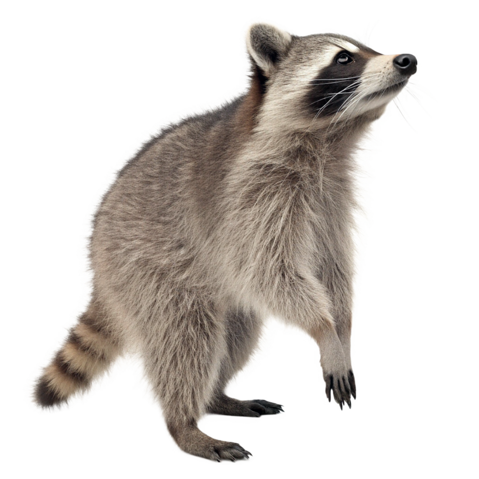 A Stunning Profile of a North American Raccoon Standing Tall Against a Black Background png