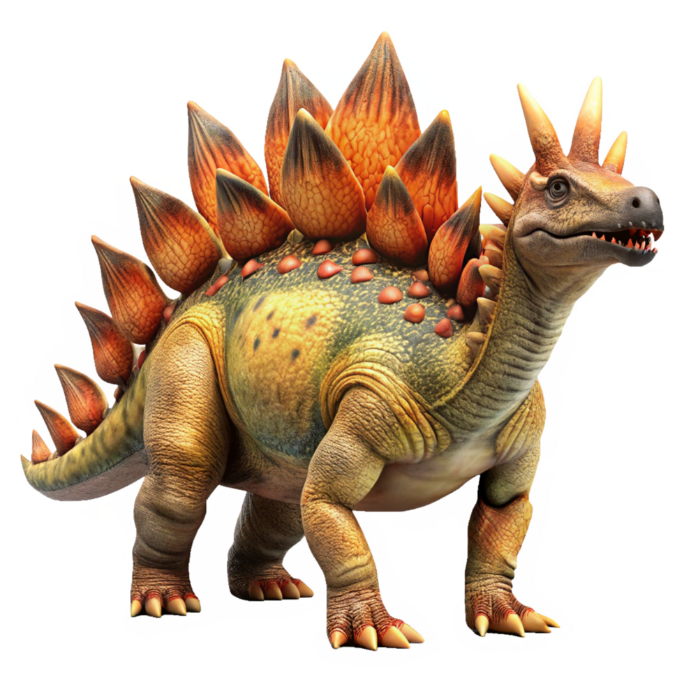 A Stunning 3D Render of a Fierce Stegosaurus Dinosaur with Vibrant Colors and Intricate Details png