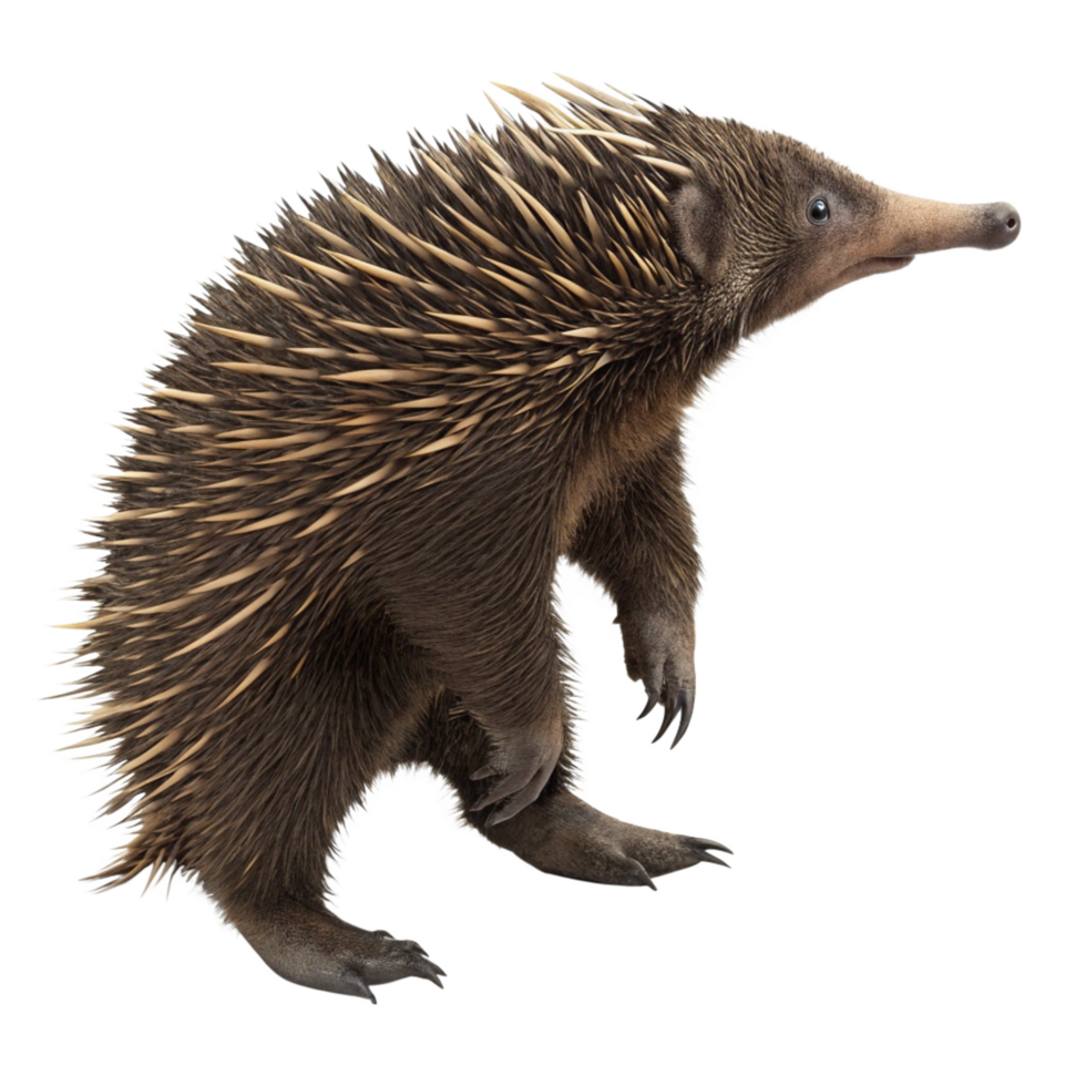 A Stunning Closeup of an Echidna Standing on its Hind Legs Against a Black Background png