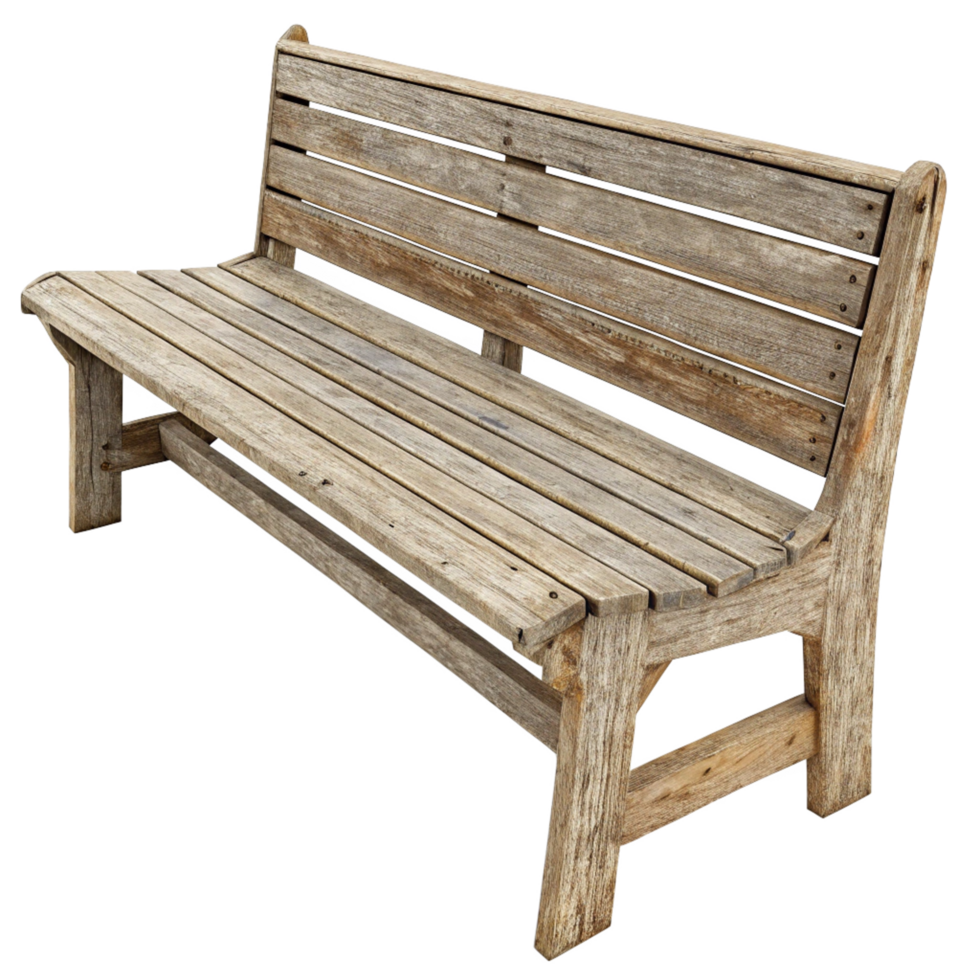 Rustic Wooden Park Bench Isolated on Black Background Weathered Gray Brown Color Outdoor Furniture png