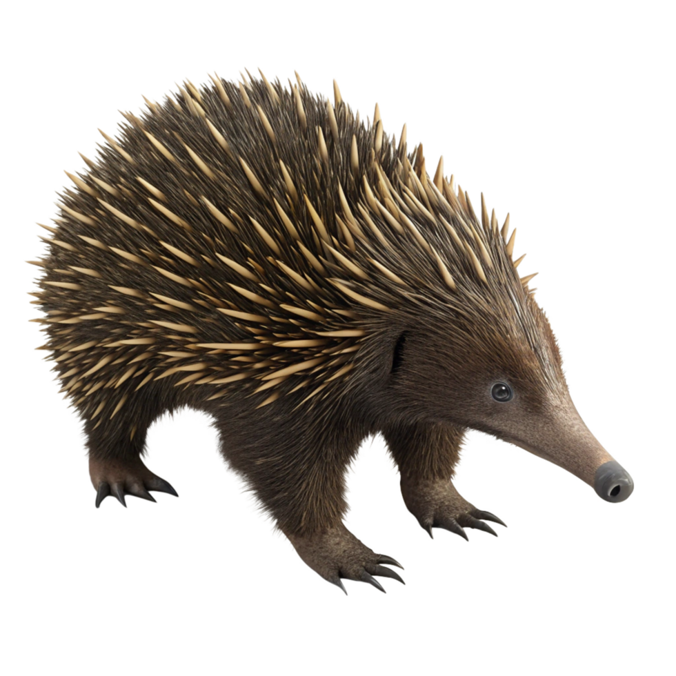 Detailed Close Up of an Echidna Showing its Unique Spines and Features png