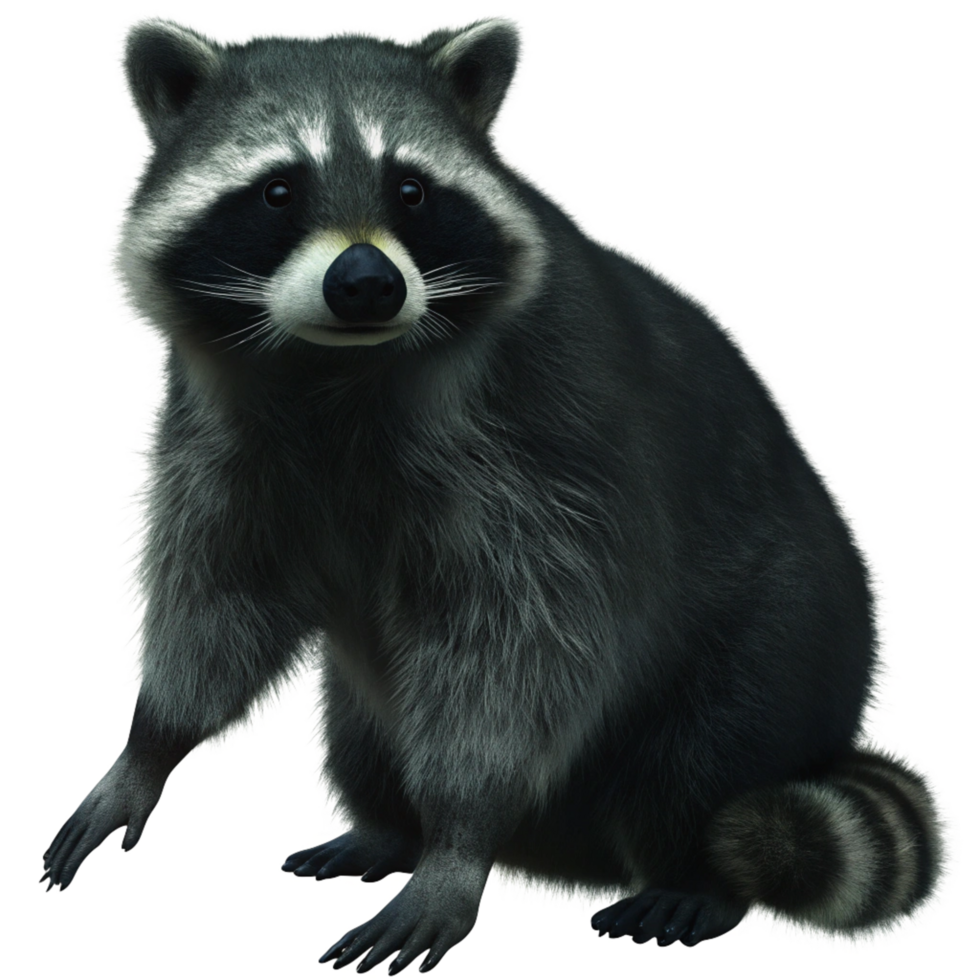 A captivating image of a North American raccoon sitting against a black background png