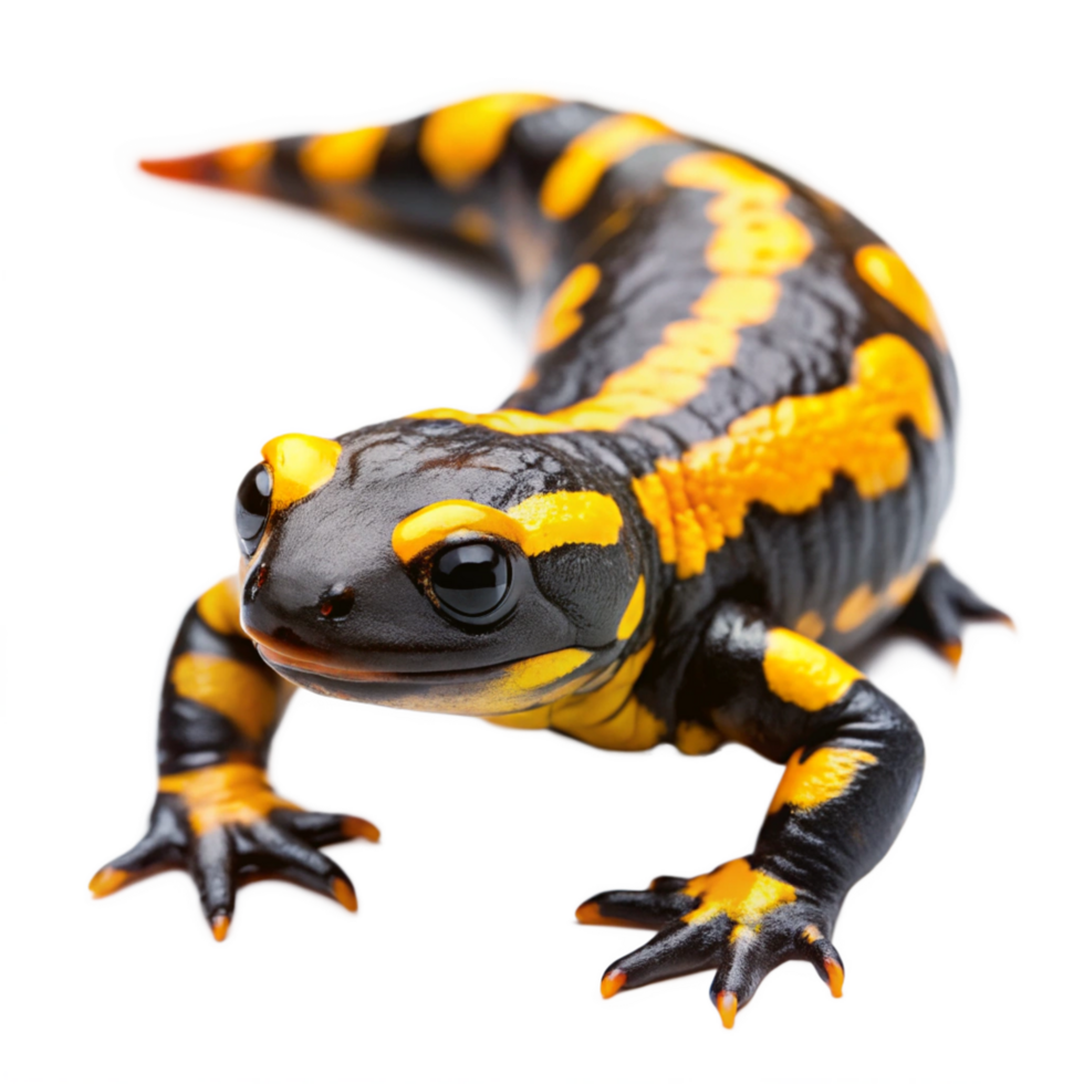 Closeup of a Fire Salamander Showing Vibrant Yellow and Black Markings png